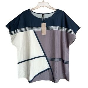 Emery Rose Women’s Navy and Gray Women's Blouse, 1X